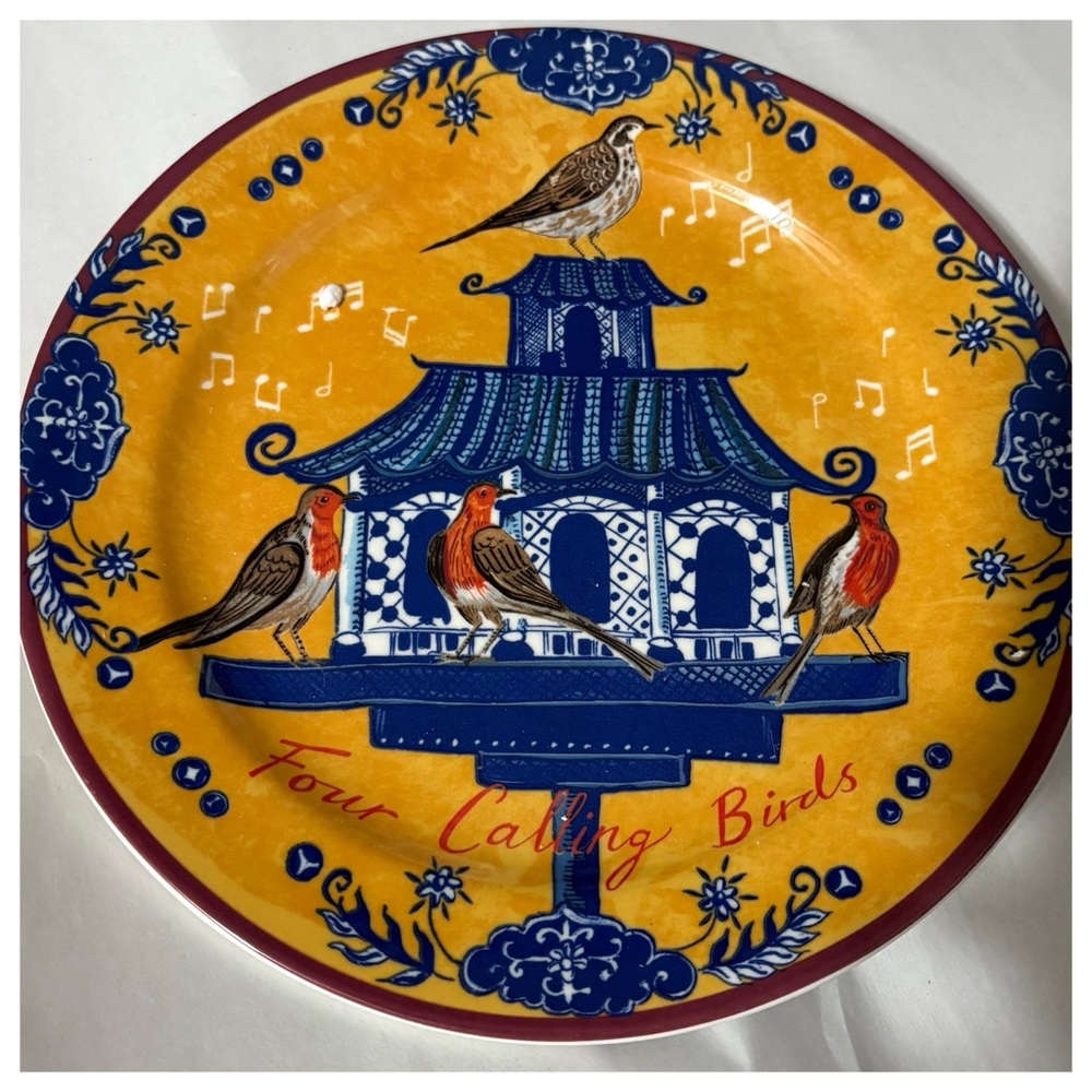 NIB Anthropologie Emily Maude 12 Days of Christmas 4 Calling Birds Dessert Plate